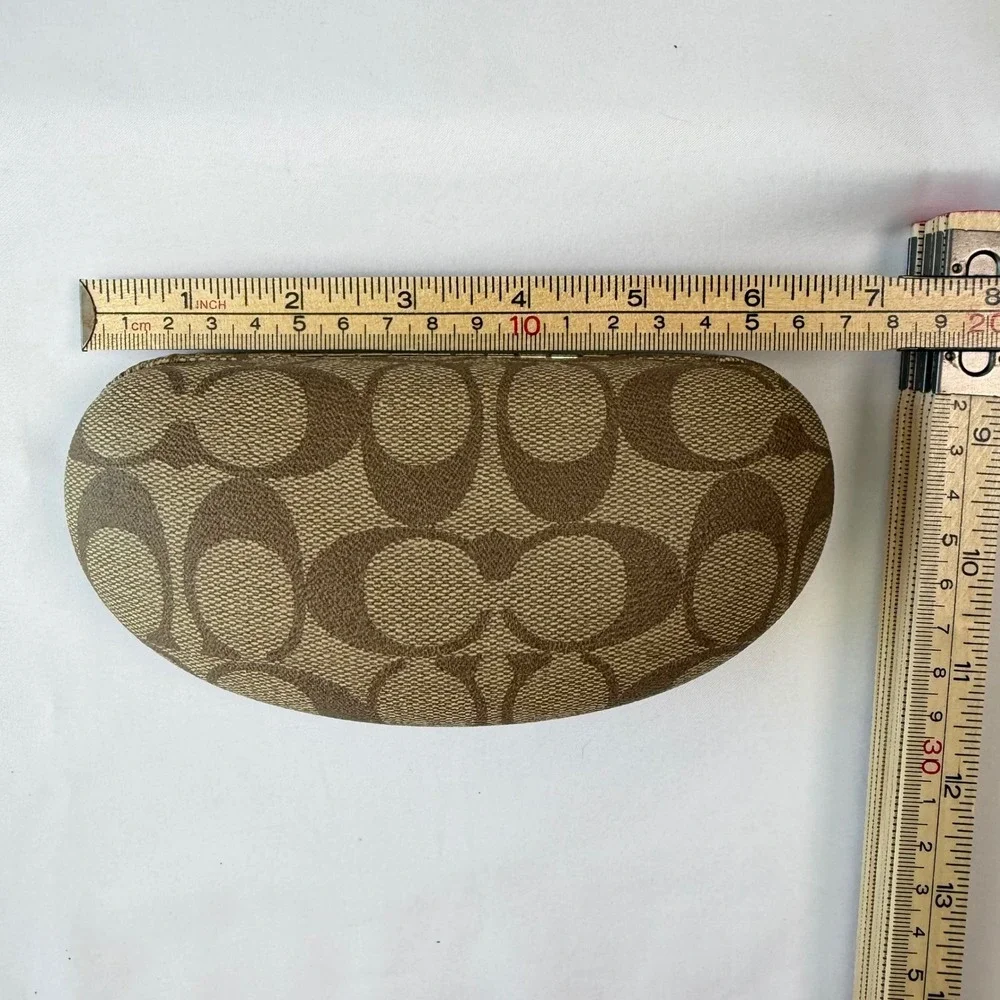 Coach Signature Monogram Hard Eyeglass Sunglasses Case Brown Tan Tan Logo